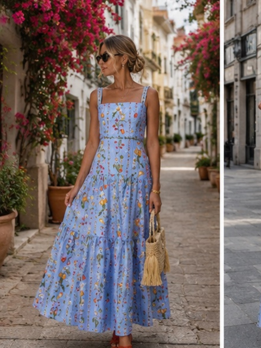 Women's Floral Tiered Maxi Dress - Light Blue